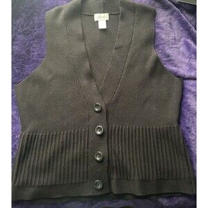 Foxcroft 100% Cotton Black Knit Button Sweater Vest Ribbed Bottom Women’s L